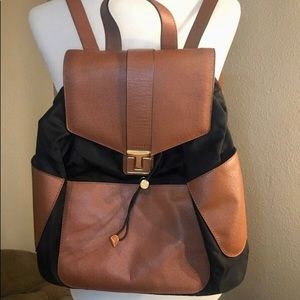 NWOT Tory Burch Black Nylon & Tan Leather Backpack